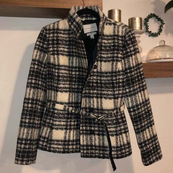 Banana Republic 100% Wool Plaid Belted Fall Winter Jacket Coat Size XL. - Picture 3 of 15